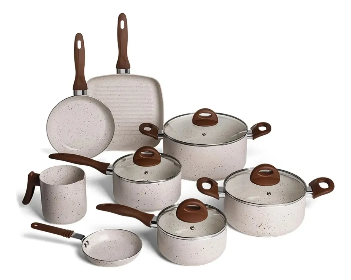 Conjunto de Panelas Brinox Ceramic Life 8 Peças Vanilla com Revestimento Cerâmico