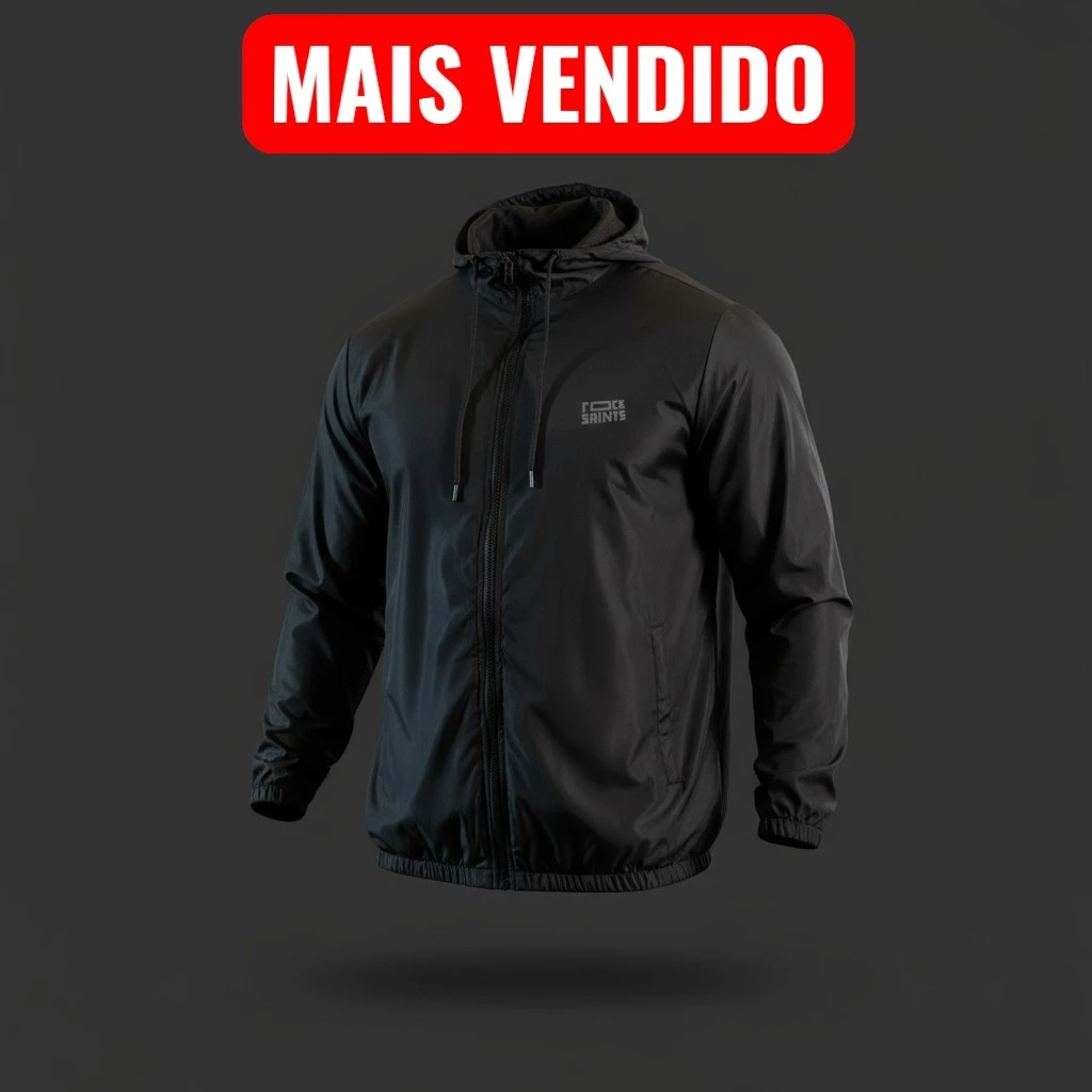 Jaqueta Corta Vento Masculina Impermeável Semi Forrada Rock Saints Preta para Uso Casual e Esportivo