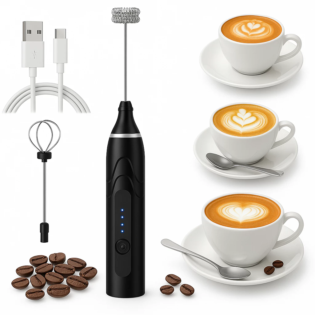 Mini Mixer Portátil USB Recarregável Espumador de Leite e Bebidas para Café