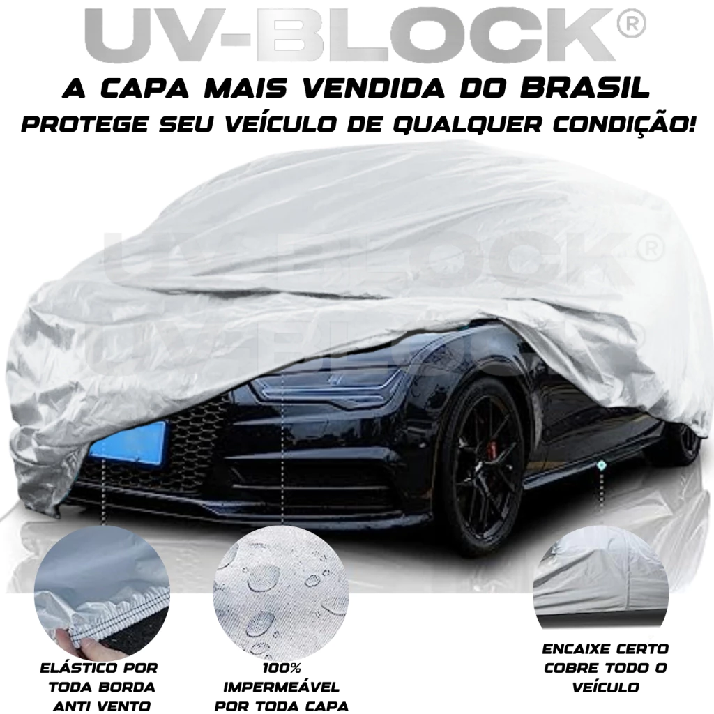 Capa para Carro Impermeável UV-BLOCK Anti-UV Proteção Sol, Chuva e Poeira (P/M/G) Sem Forro