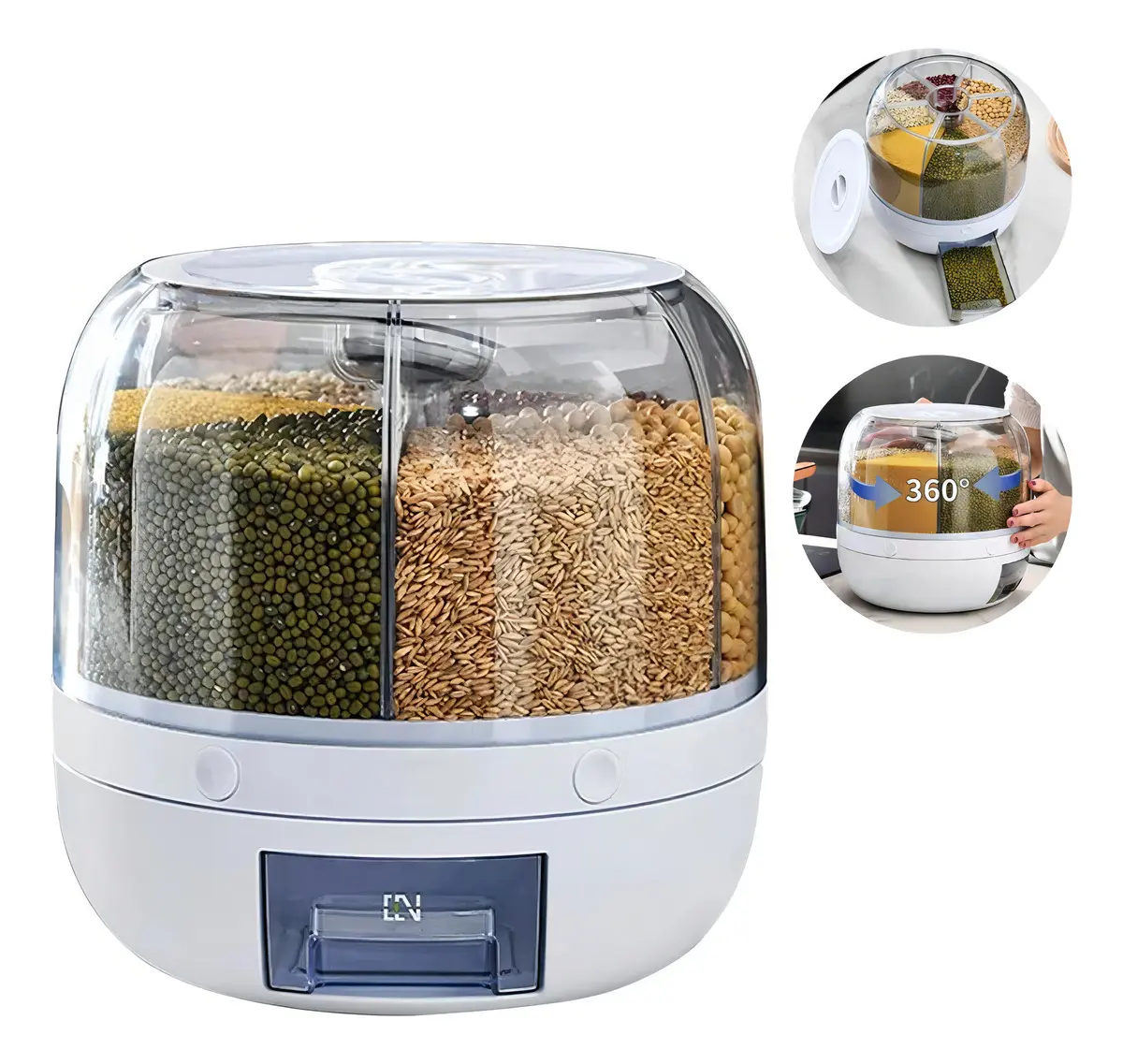 Dispenser de Alimentos Giratório 6 Divisões Inspire Casa Organizador de Grãos Branco