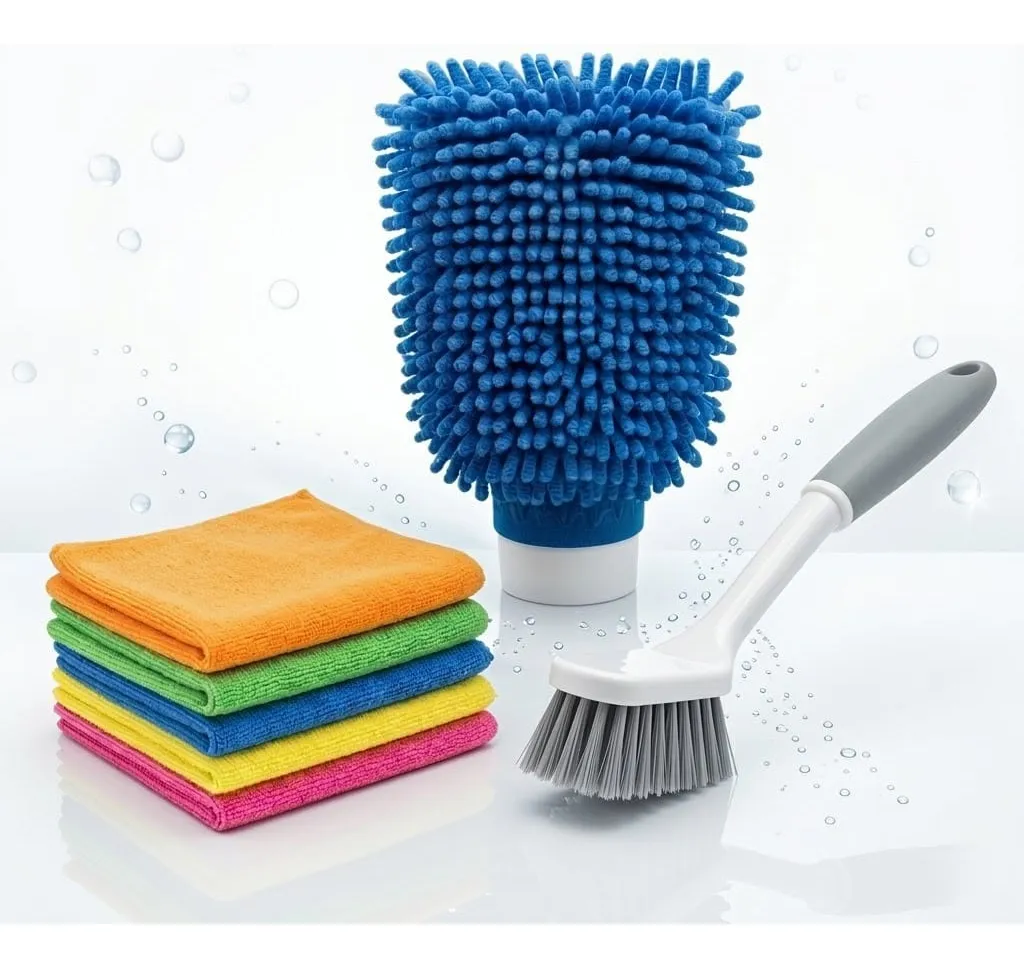 Kit Limpeza Automotiva Completo com Luva, Escova e 5 Panos de Microfibra