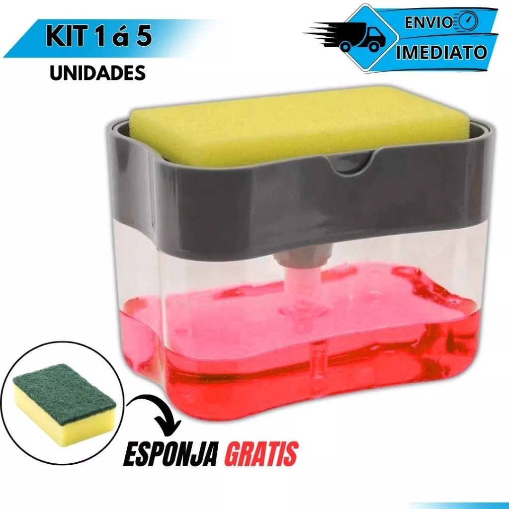 Dispenser de Detergente 500ml com Suporte para Esponja (Pia de Cozinha)