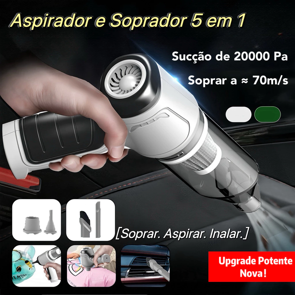 Aspirador e Soprador Portátil 5 em 1 para Limpeza Doméstica e Automotiva