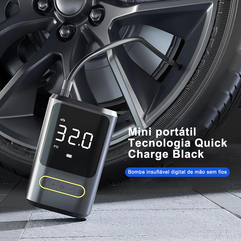 Bomba de Ar Elétrica Portátil Digital para Carro, Bike e Moto