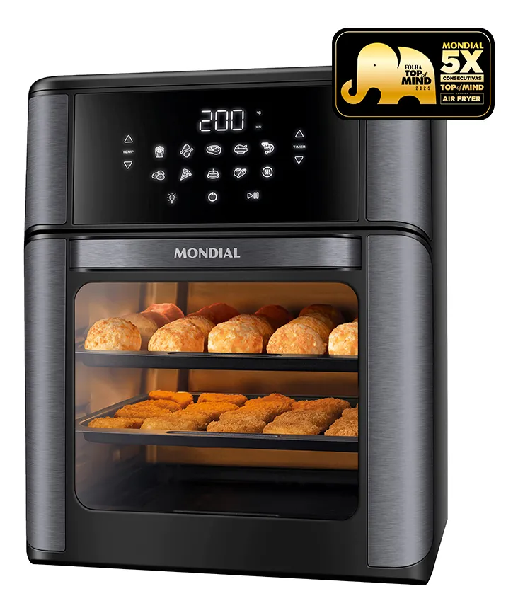 Mondial Air Fryer Forno Oven 12L AFON-12L-BG Preto Fritadeira Sem Óleo