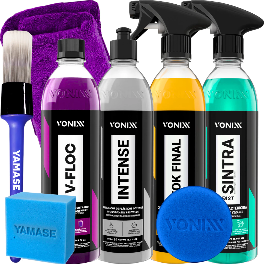 Kit Vonixx para Estética Automotiva com Shampoo V-Floc, Cera Tok Final e Sintra Fast Intense