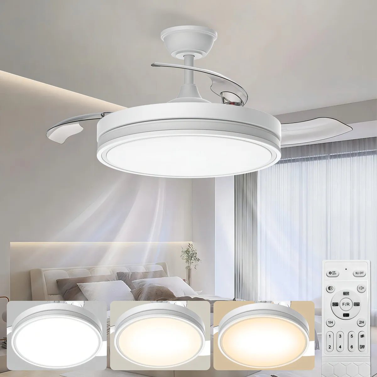 Ventilador de Teto 42” Silencioso com LED e Controle Remoto Retrátil Alta Eficiência